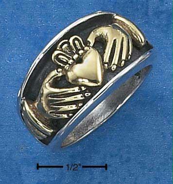 Sterling Silver Mens Bronze Claddagh Heart In Hands Band Ring Size: 7