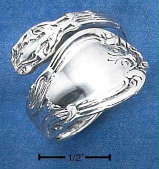 Sterling Silver Spoon Ring with Flower Design and Antiqued Finish Size: 7