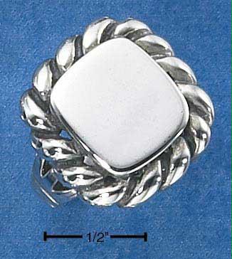 Sterling Silver High Polish Square Signet Ring with Rope Border Size: 7