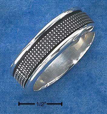 Sterling Silver Mens Antiqued Worry Ring with Beaded Spinning Band