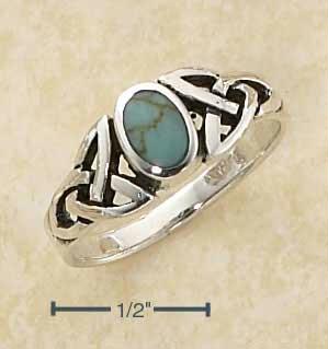 Sterling Silver Genuine Oval Turquoise Ring with Celtic Knot s Shank Size: 7