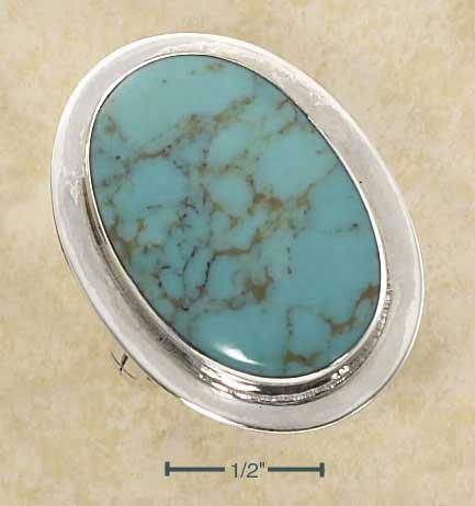 Sterling Silver Extra Large Bezel Set Genuine Oval Turquoise Ring Size: 7