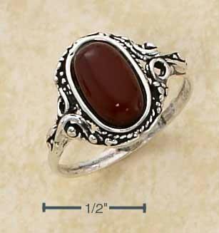 Sterling Silver Antiqued Victorian Style Oval Cherry Amber Ring Size: 7 Cherry Amber Jewelry