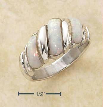 Sterling Silver Fancy Shrimp Ring with White Lab Created Opal Stones