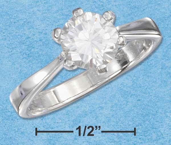 Sterling Silver 6mm Round Clear Cz Solitaire Ring Size: 7