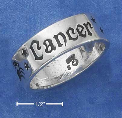 Sterling Silver 7mm Antiqued Cancer Zodiac Band Ring  Size: 7