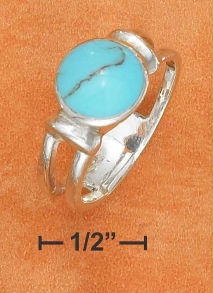 Sterling Silver 10mm Round Turquoise Ring with 3/4 Split Shank amp; Partial Solid Palm Size: 7