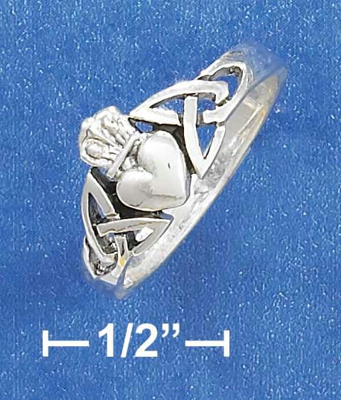 Sterling Silver Celtic Claddagh Ring with Surrounding Knot Work Design