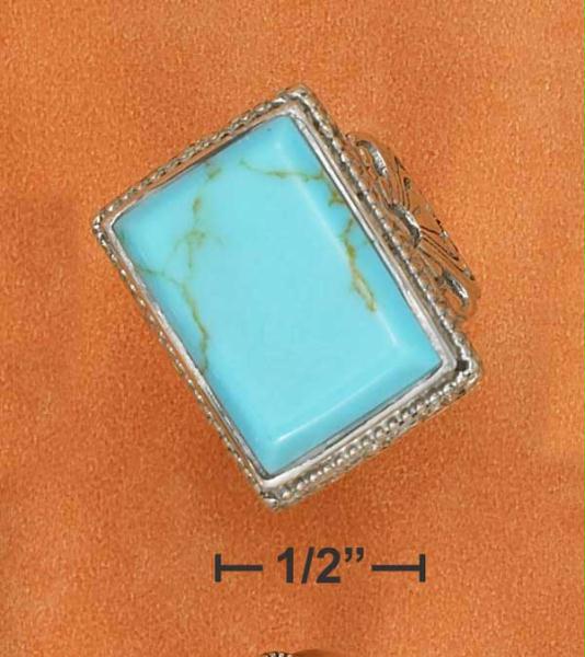 Sterling Silver 13X18mm Rectangular Turquoise Ring with Floral Filigree Sides Size: 7