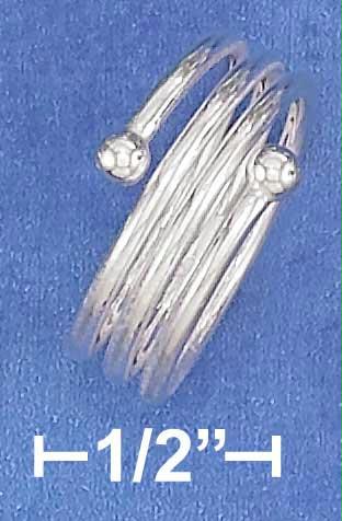Sterling Silver 1.5mm Quadruple Wrap Bypass Ring with 3mm Ball Ends