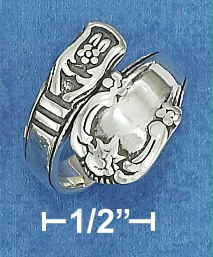Sterling Silver Spoon Ring with Antiqued Finish and Double Bar Design Size: 7