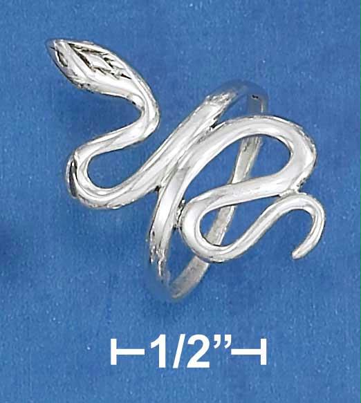 Sterling Silver Hp Curled Snake Ring with Head Facing Down Tail Pointing Up
