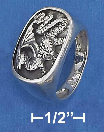 Sterling Silver Menamp;apos;s Oval Dragon Signet Ring Size: 7