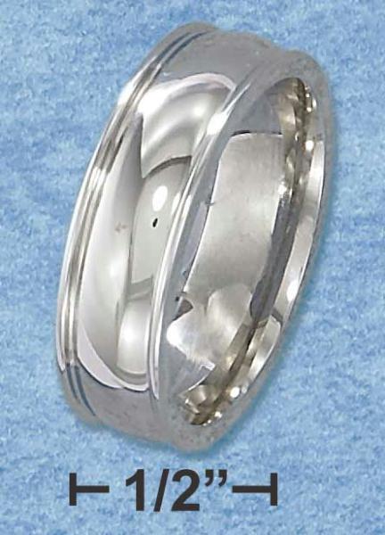 Stainless Steel Unisex 7mm Domed Wedding Band with Grooved Edges