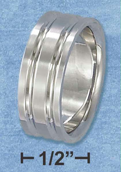 Stainless Steel Mens 8mm Wedding Band with Double Lines Size: 7