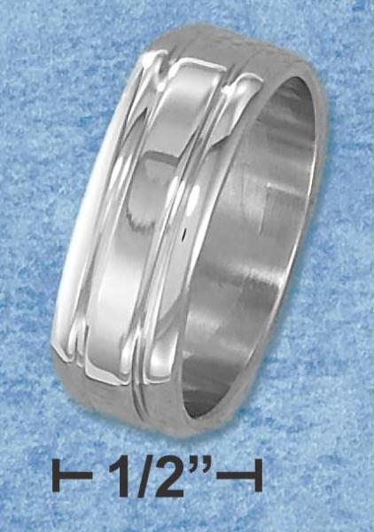 Stainless Steel Mens 8mm Striped Wedding Band