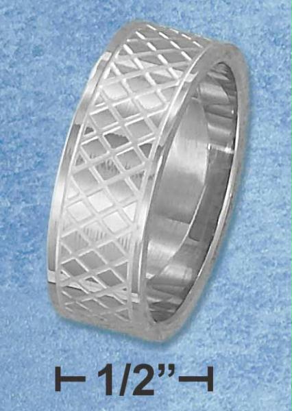 Stainless Steel Mens 8mm Cross Hatch Band