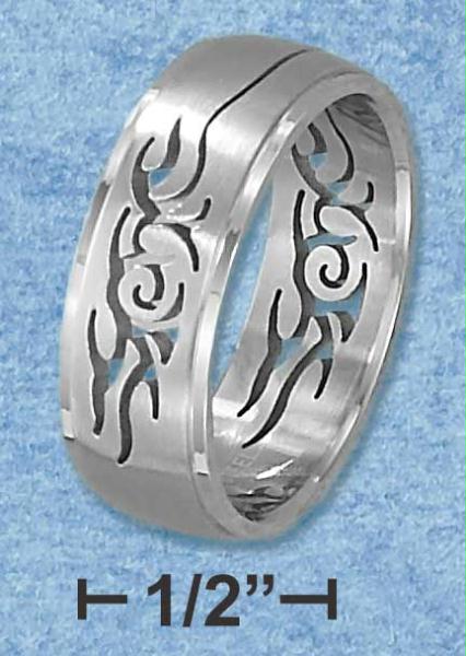 Stainless Steel Mens 8mm Brush Finish Tribal CutOut Band