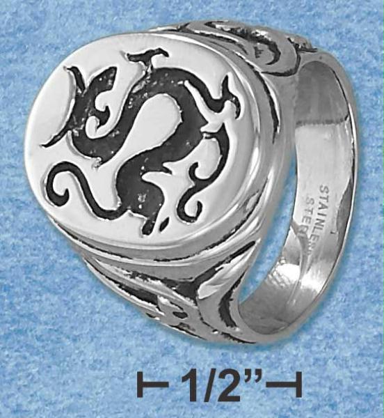 Stainless Steel Mens Dragon Ring Size: 7