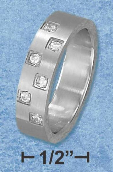 Stainless Steel Mens Brush Finish Multiple InSet Cubic Zirconia Band Size: 7