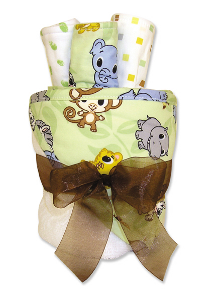 TrendLab 109177 4 Piece Hooded Towel Gift CakeWhite Terry With Chibi Zoo Animals Percale Hood Trim