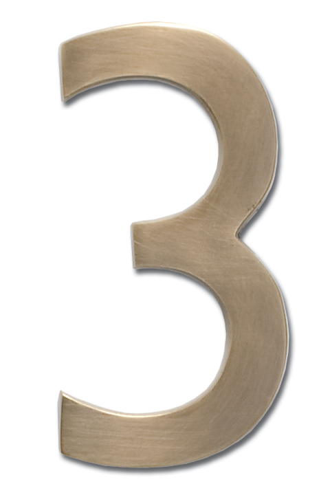 3582ab Number 3 Solid Cast Brass 4 Inch Floating House Number Antique Brass "3"