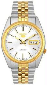 Menapos;s Two Tone Seiko 5 Automatic Dress Watch White Dial