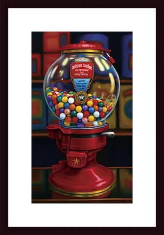 Barewalls Interactive Art 213963S61-MAH CW BKW Gumball Machine IV Wood Framed Art Print- Mahogany Wood-Black Mat