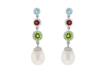 Elite Jewelry 5340725 Gemstone and Cultured Pearl Earrings 14K White Gold