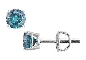 Elite Jewelry 5928664 Blue Diamond Stud Earrings 14K White Gold 1.00 CT Diamonds