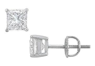Elite Jewelry 6035339 14K White Gold Princess Cut Diamond Stud Earrings 1.50 CT. TW.