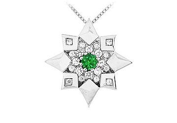 Elite Jewelry 7516288 Emerald and Diamond Star Pendant 14K White Gold 0.66 CT TGW