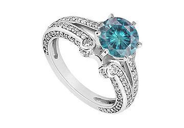 Fine Jewelry Vault 6306389 Blue Diamond Engagement Ring 14K White Gold 1.25 CT Diamonds Ring Size 5.0