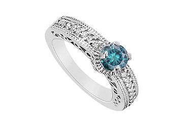 Blue Diamond Engagement Ring 14K White Gold 0.75 CT Diamonds Ring 