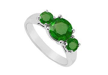 Elite Jewelry 6318335 Three Stone Emerald Ring 14K White Gold 1.00 CT TGW Ring Size 6.5