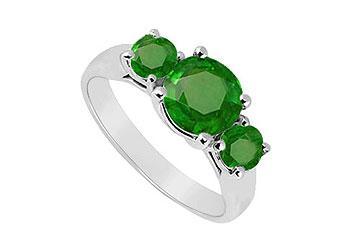 Elite Jewelry 6318346 Three Stone Emerald Ring 14K White Gold 1.25 CT TGW Ring Size 5.5