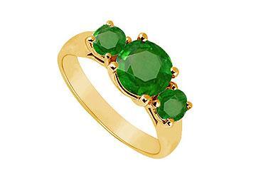 Elite Jewelry 6318367 Three Stone Emerald Ring 14K Yellow Gold 1.25 CT TGW Ring Size 9.5