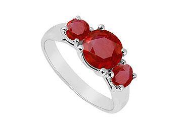 Elite Jewelry 6318527 Three Stone Ruby Ring 14K White Gold 1.25 CT TGW Ring Size 5.0