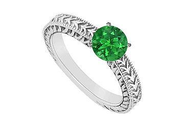 Elite Jewelry 6318848 Emerald Ring 14K White Gold 0.50 CT TGW Ring Size 9.5