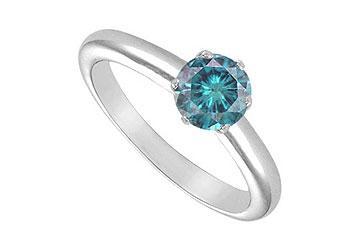 Fine Jewelry Vault 6319564 Blue Diamond Solitaire Ring 14K White Gold 1.00 CT Diamond Ring Size 9.5