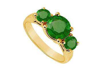 Elite Jewelry 7422290 Three Stone Emerald Ring 14K Yellow Gold 2.00 CT TGW Ring Size 7.0