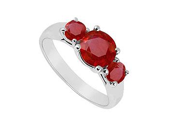 Elite Jewelry 7422465 Three Stone Ruby Ring 14K White Gold 0.75 CT TGW Ring Size 10.0