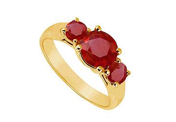 Elite Jewelry 7422469 Three Stone Ruby Ring 14K Yellow Gold 0.75 CT TGW Ring Size 5.5