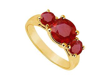 Elite Jewelry 7461139 Three Stone Ruby Ring 14K Yellow Gold 1.75 CT TGW Ring Size 8.5