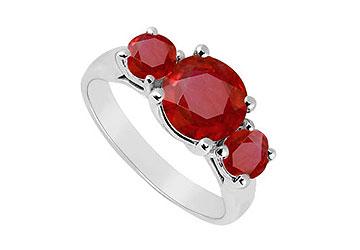 Elite Jewelry 7461154 Three Stone Ruby Ring 14K White Gold 2.00 CT TGW Ring Size 9.5