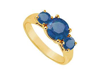 Elite Jewelry 7461236 Three Stone Sapphire Ring- 14K Yellow Gold- 1.00 CT TGW- Ring Size 5.0