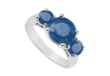 Elite Jewelry 7461335 Three Stone Sapphire Ring 14K White Gold 2.50 CT TGW Ring Size 6.0