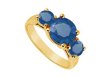 Elite Jewelry 7461352 Three Stone Sapphire Ring 14K Yellow Gold 2.50 CT TGW Ring Size 8.0