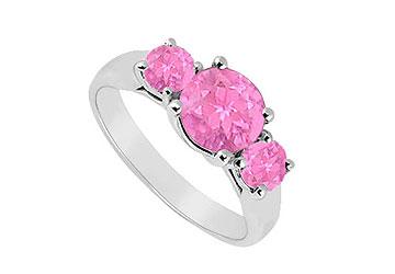 Elite Jewelry 7461494 Three Stone Pink Sapphire Ring 14K White Gold 1.00 CT TGW Ring Size 7.5