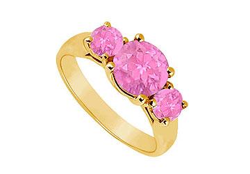 Elite Jewelry 7461536 Three Stone Pink Sapphire Ring 14K Yellow Gold 1.25 CT TGW Ring Size 9.0